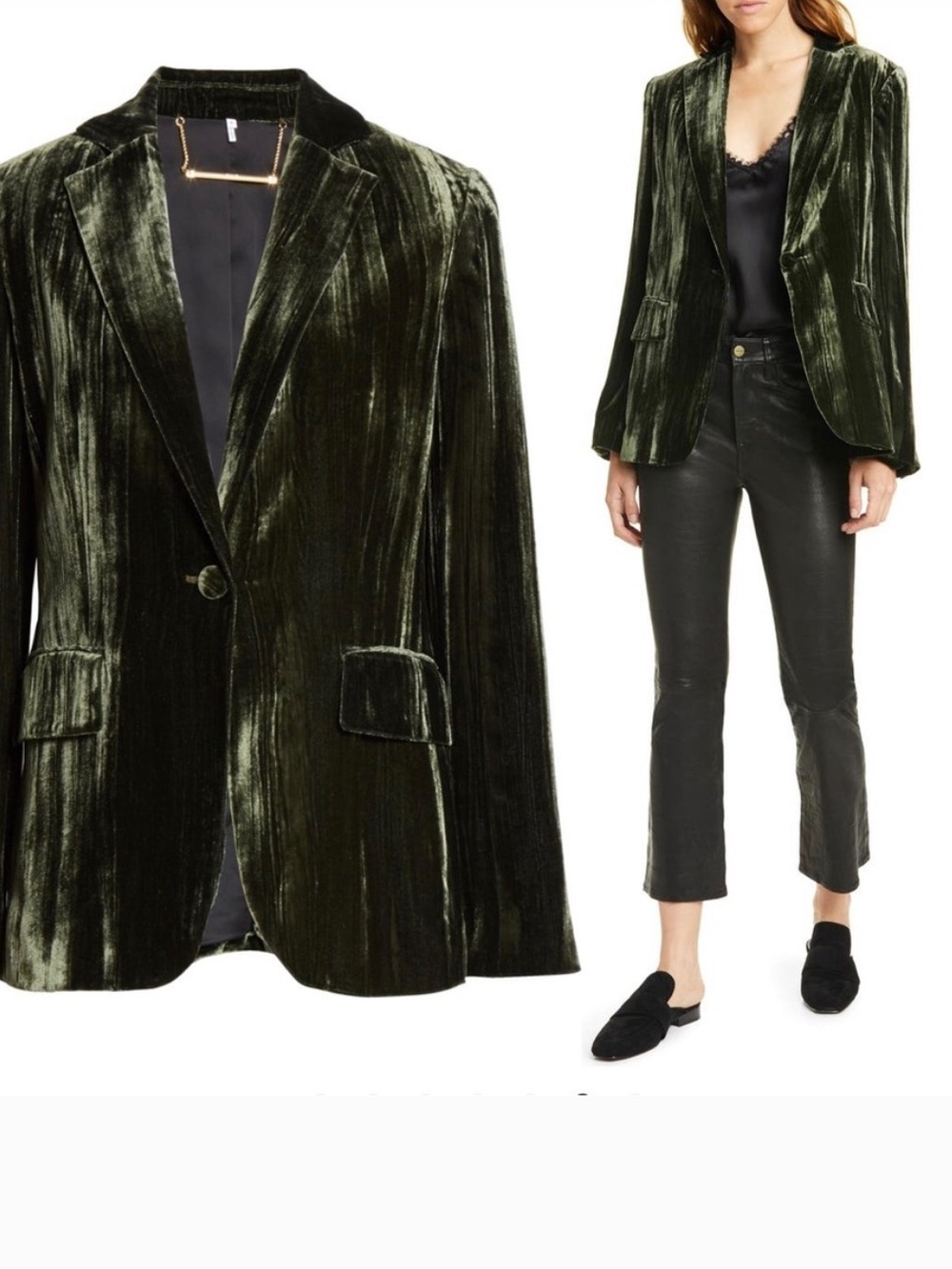 Frame Denim Classic Velvet Blazer Size 0 Deep Moss Luxe Elegant Business Casual